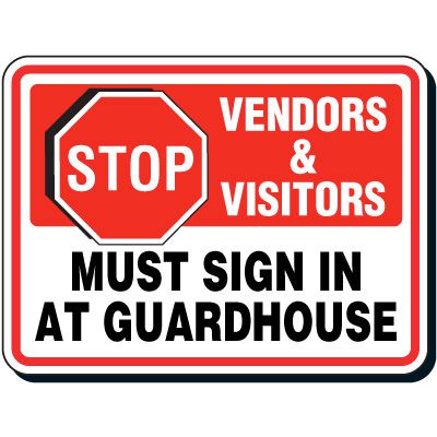 Reflective Parking Lot Signs - Stop Vendors & Visitors Must Sign In