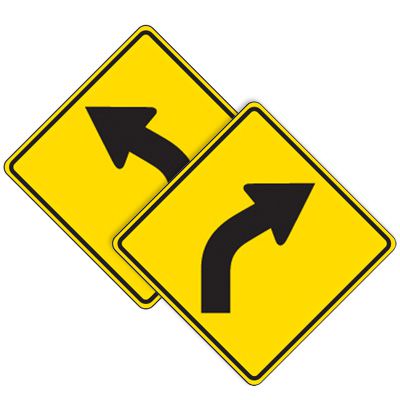 Reflective Warning Signs - Curved Arrow Symbol