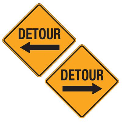 Reflective Warning Signs - Detour (With Arrow)