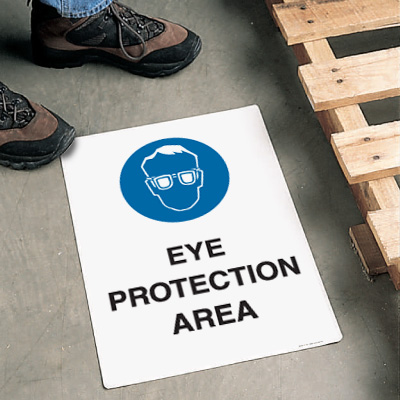 Safety Floor Signs- Eye Protection Area (With Graphic)