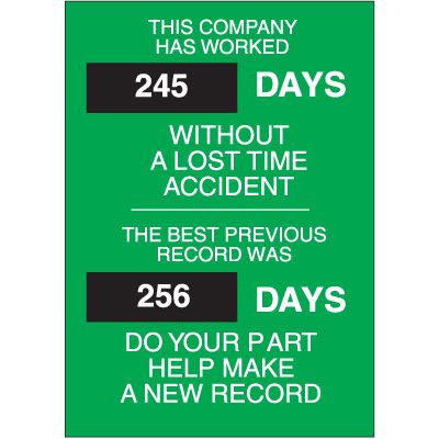 This Company Has Worked ___ Days Without A Lost Time Accident Magnetic Safety Scoreboard