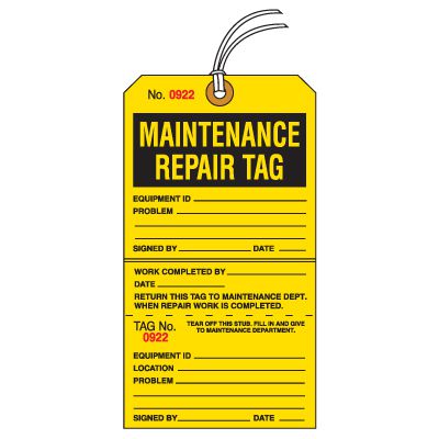 Tear-Off Jumbo Maintenance Repair Tags