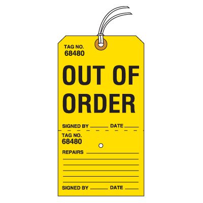 Tear-Off Jumbo Out Of Order Tags