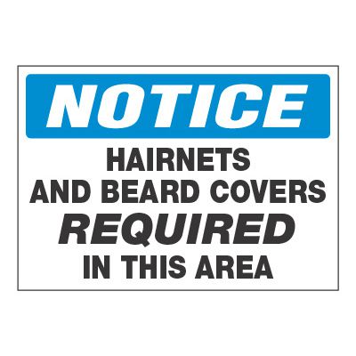 ToughWash® Adhesive Signs - Notice Hairnets And Beard Covers