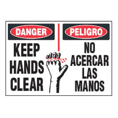 ToughWash® Labels - Bilingual Keep Hands Clear (With Symbol)