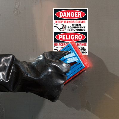 ToughWash® Labels - Danger Keep Hands Clear (Bilingual)