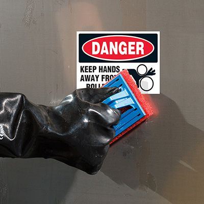 ToughWash® Labels - Keep Hands Away From Rollers (Bilingual)