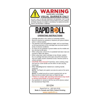 Warning Visual Barrier Only - RapidRoll Warning Label