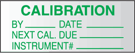 Write On Labels - Calibration By__Date__Next Cal. Due__ ...