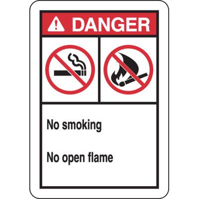 ANSI Multi-Message Safety Signs - Danger No Smoking No Open Flame