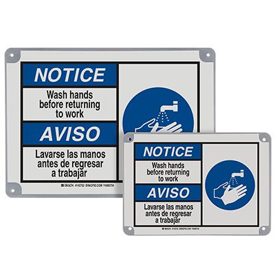 ToughWash® Encapsulated Signs - Notice Wash Hands (Bilingual)