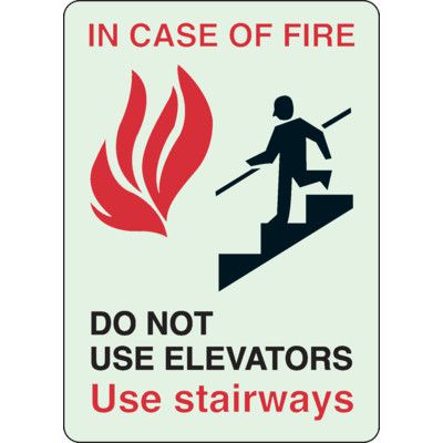 Luminous Exit and Path Marker Signs - In Case Of Fire Do Not Use Elevators Use Stairways