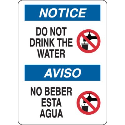 Bilingual Notice Do Not Drink The Water - Water Safety Signs