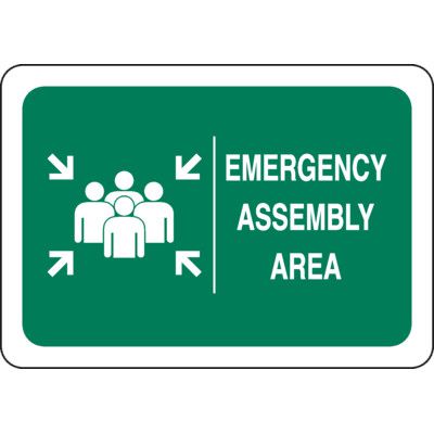 Emergency Assembly Area With Graphics Sign (Horizontal)