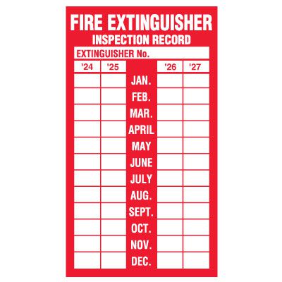Fire Extinguisher Inspection Label, Adhesive Vinyl - 2024-2027