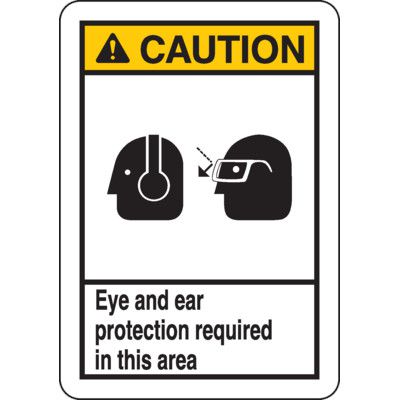 ANSI Z535 Safety Signs - Caution Eye And Ear Protection Required