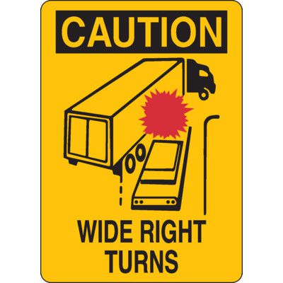 Caution  Wide Right Turns Truck Safety Signs