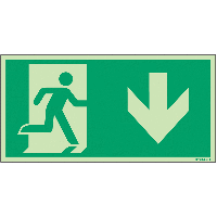Autocollants et panneaux d'évacuation et de secours photoluminescents ISO 7010 "Homme qui court, flèche en bas"- E002