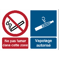 Panneau ou autocollant combiné interdiction de fumer et autorisation de vapoter avec texte