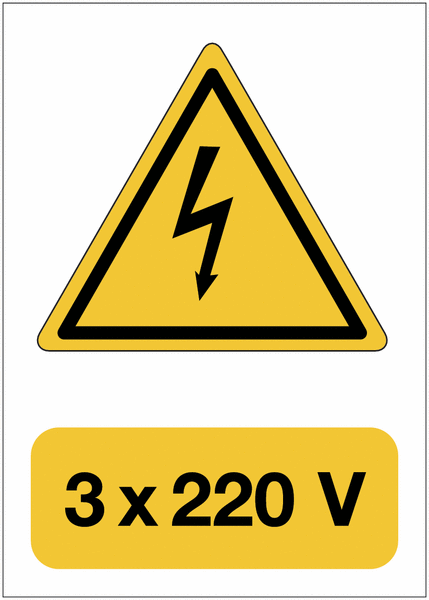 Panneau adhésif de voltage A5 "Danger électricité - 3x220 V"