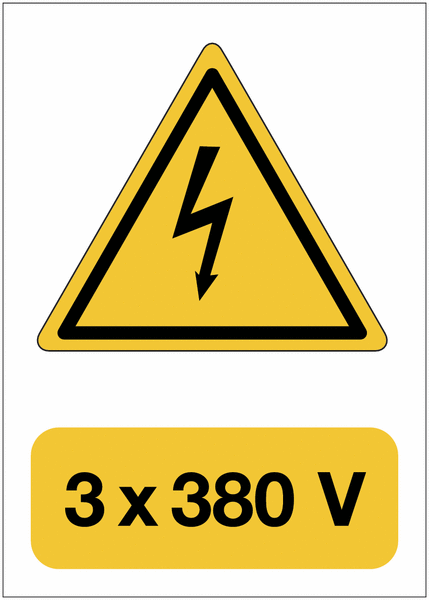 Panneau adhésif de voltage A5 "Danger électricité - 3x380 V"