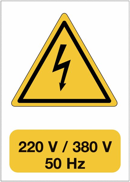 Panneau adhésif de voltage A5 "Danger électricité - 220 V / 380 V / 50 Hz"