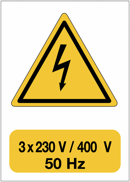 Panneau adhésif de voltage A5 "Danger électricité - 3x230 V / 400 V / 50 Hz"