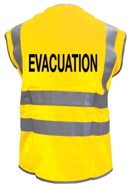 Gilets de sécurité fluo avec textes Evacuation au dos
