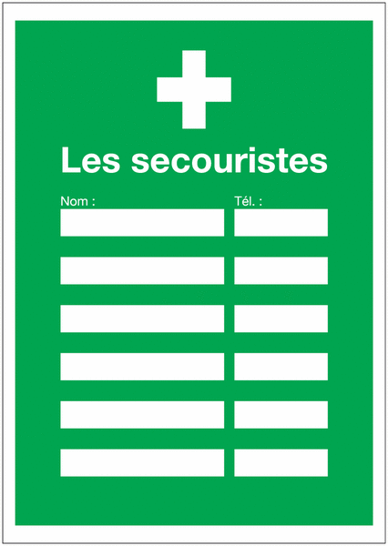 Affichage obligatoire "Premiers secours - Les secouristes"
