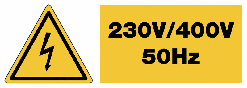 Panneau adhésif de tension "Danger électricité - 230 V / 400 V / 50 Hz"