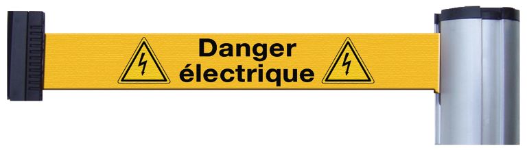 Poteaux à sangle ou sangles murales avec signalisation et message - Danger électrique