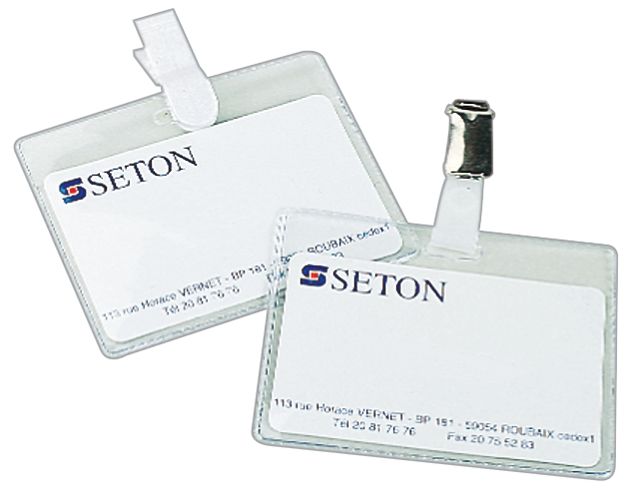 Pochettes porte-badge semi-rigides transparentes, avec clip chromé ou plastique