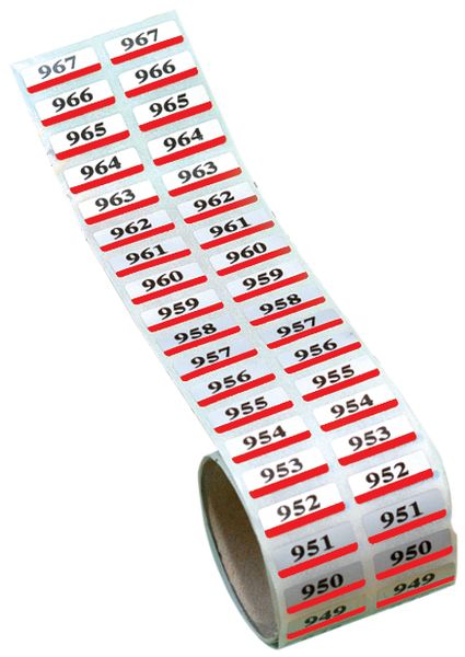 Etiquettes jumelles prénumérotées en polyester métallisé