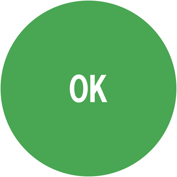 Pastilles de contrôle adhésive verte avec mention "OK"