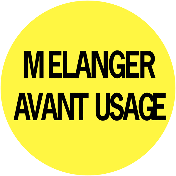 Pastilles informatives adhésives permanentes à texte "Mélanger avant usage"