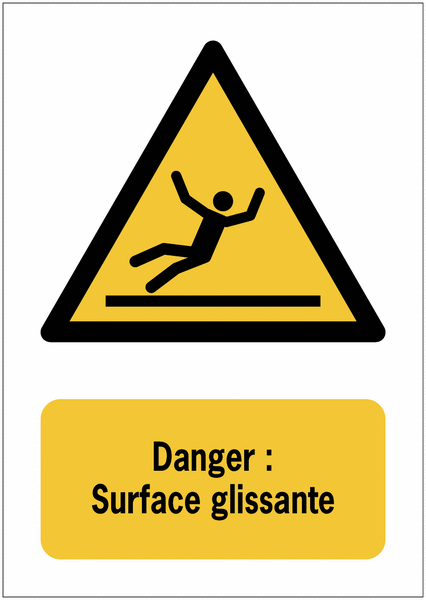Panneaux ISO 7010 à message vertical - Danger, surface glissante - W011
