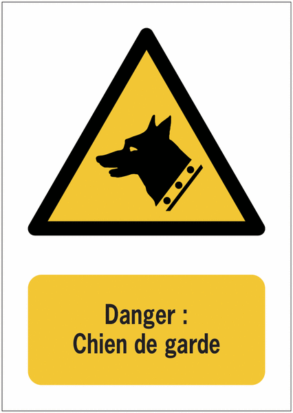 Panneaux ISO 7010 à message vertical - Danger, chien de garde - W013