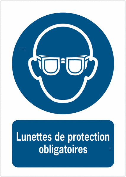 Panneaux ISO 7010 d'obligation à message vertical - Lunettes de protection obligatoires - M004