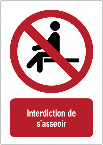 Panneaux ISO 7010 d'interdiction à message vertical - Interdiction de s'asseoir - P018