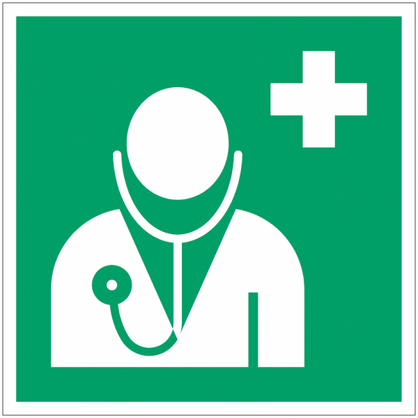 Panneaux ISO 7010 premiers secours carrés "Médecin" - E009