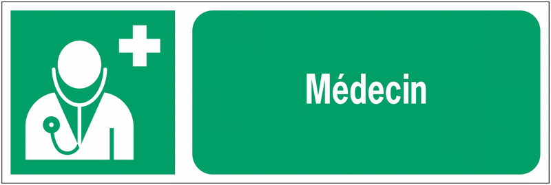 Panneaux ISO 7010 premiers secours à message horizontal - Médecin - E009