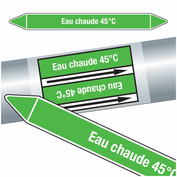 Marqueurs de tuyauteries CLP "Eau chaude 45°C" (Eau)