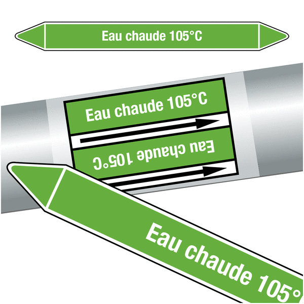 Marqueurs de tuyauteries CLP "Eau chaude 105°C" (Eau)