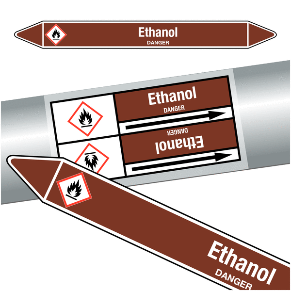 Marqueurs de tuyauteries CLP "Ethanol" (Liquides inflammables)