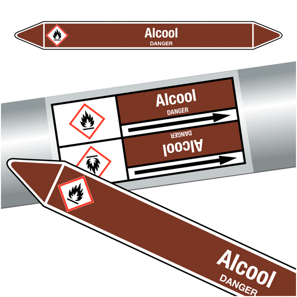Marqueurs de tuyauteries CLP "Alcool" (Liquides inflammables)