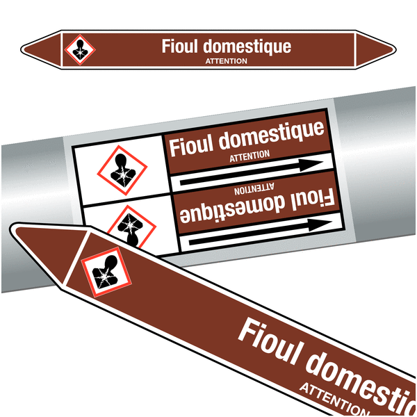 Marqueurs de tuyauteries CLP "Fioul domestique" (Liquides inflammables)