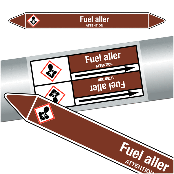 Marqueurs de tuyauteries CLP "Fuel aller" (Liquides inflammables)