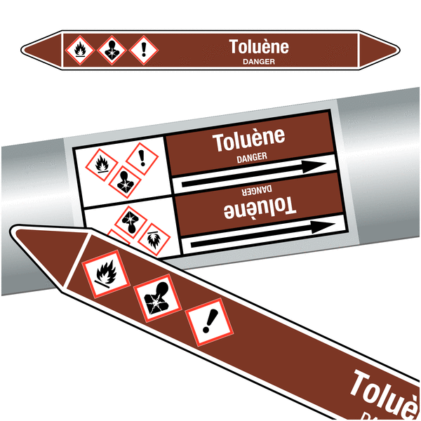 Marqueurs de tuyauteries CLP "Toluène" (Liquides inflammables)