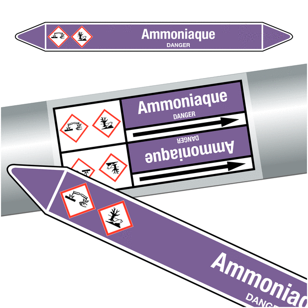 Marqueurs de tuyauteries CLP "Ammoniaque" (Acides et bases)