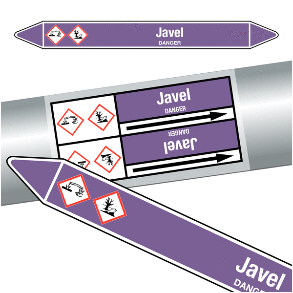 Marqueurs de tuyauteries CLP "Javel" (Acides et bases)
